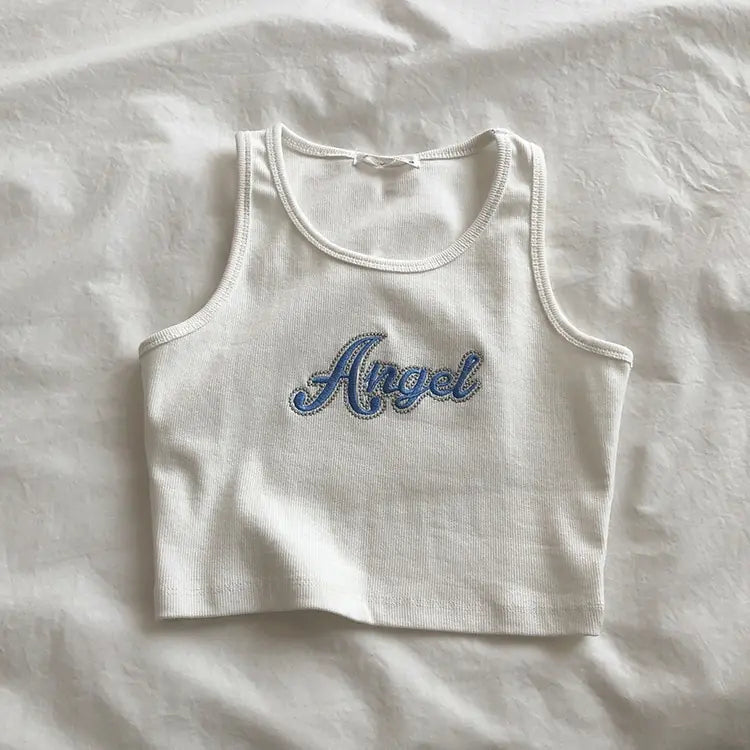 Embroidered Letters High Waist Crop Top