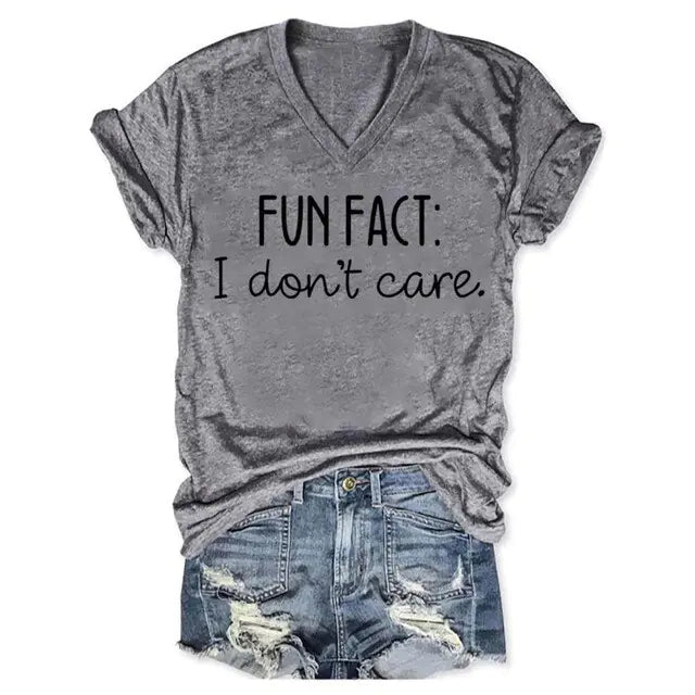 "Fun Fact: I Don't Care" V-neck T-Shirt