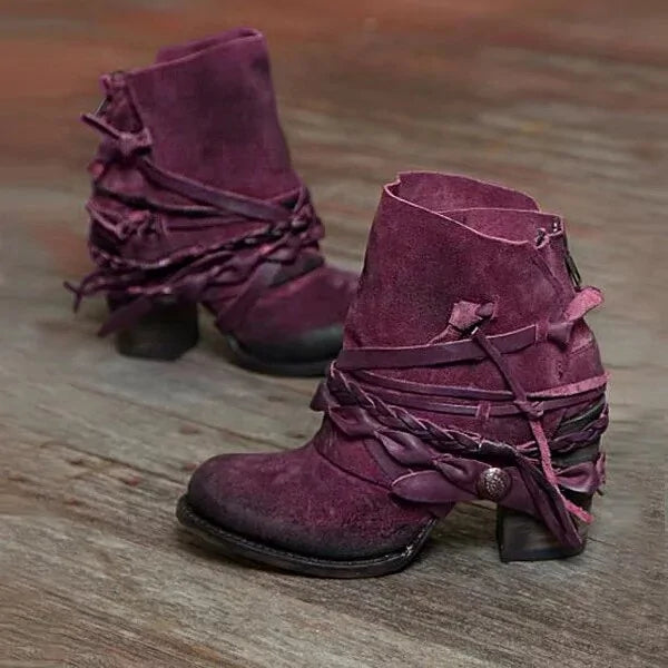 Gladiator Vintage Booties Round Toe Back Zipper