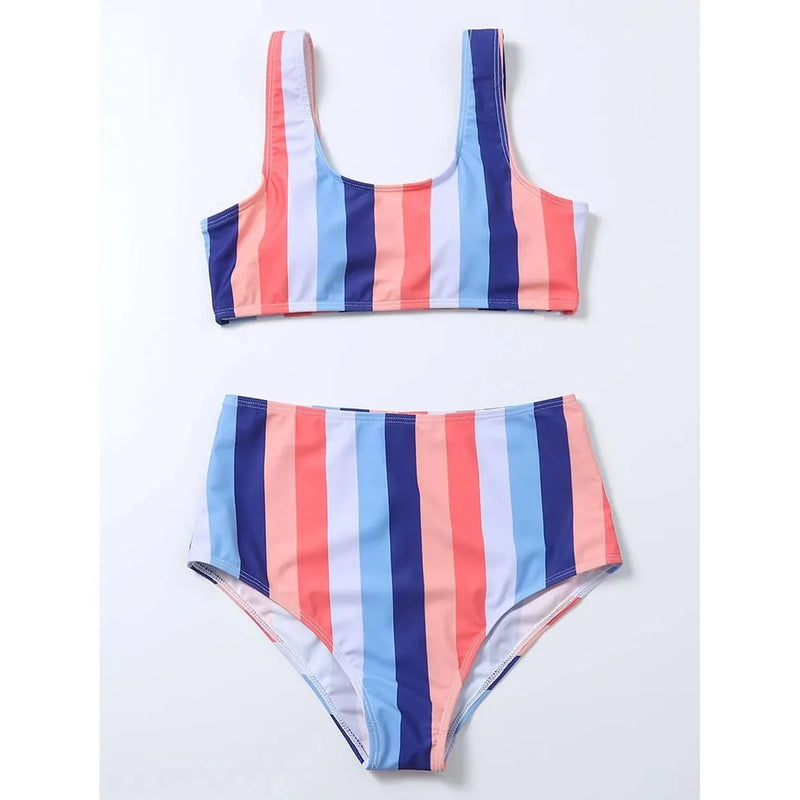 High Waist Striped Swimsuit