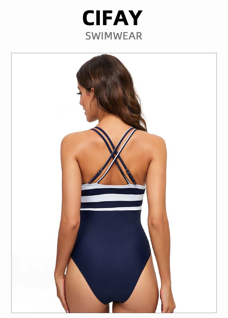 Slim Fit Fancy Vintage Stripe Swimsuit