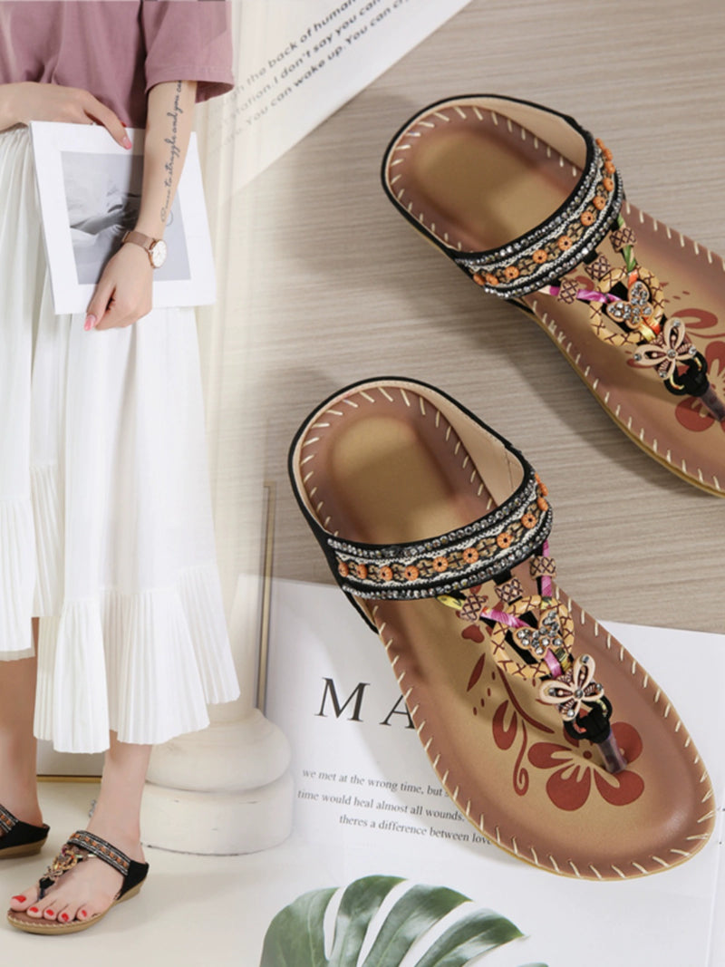 Ethnic Style Beaded Flat Bottom Flip-Flops