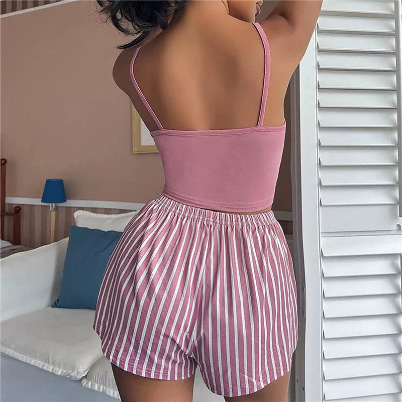 Sleeveless Tank Top Shorts Pajama Set