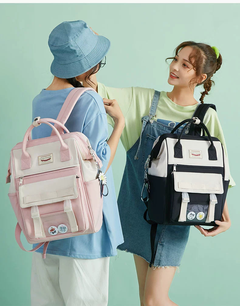 Pink and White Classic-Style Schoolbag Backpack