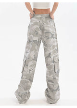 Hip Hop Gray Camouflage Wide Leg Straight Cargo Pants