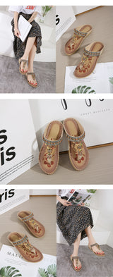 Ethnic Style Beaded Flat Bottom Flip-Flops