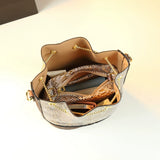 One-Shoulder Drawstring Leather Snake Pattern Bag