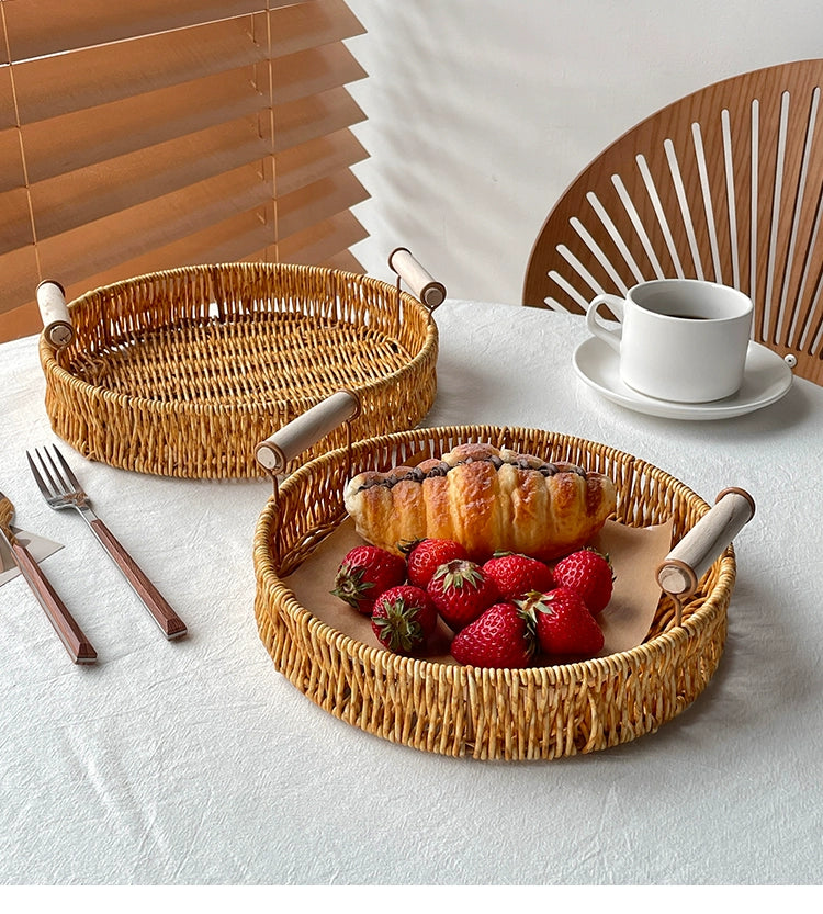 Afternoon Tea Dessert Cake Rattan Basket Fruit Plate