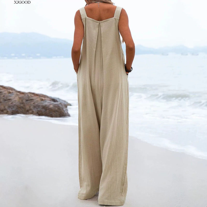 Solid Button Strap One-Piece Culotte