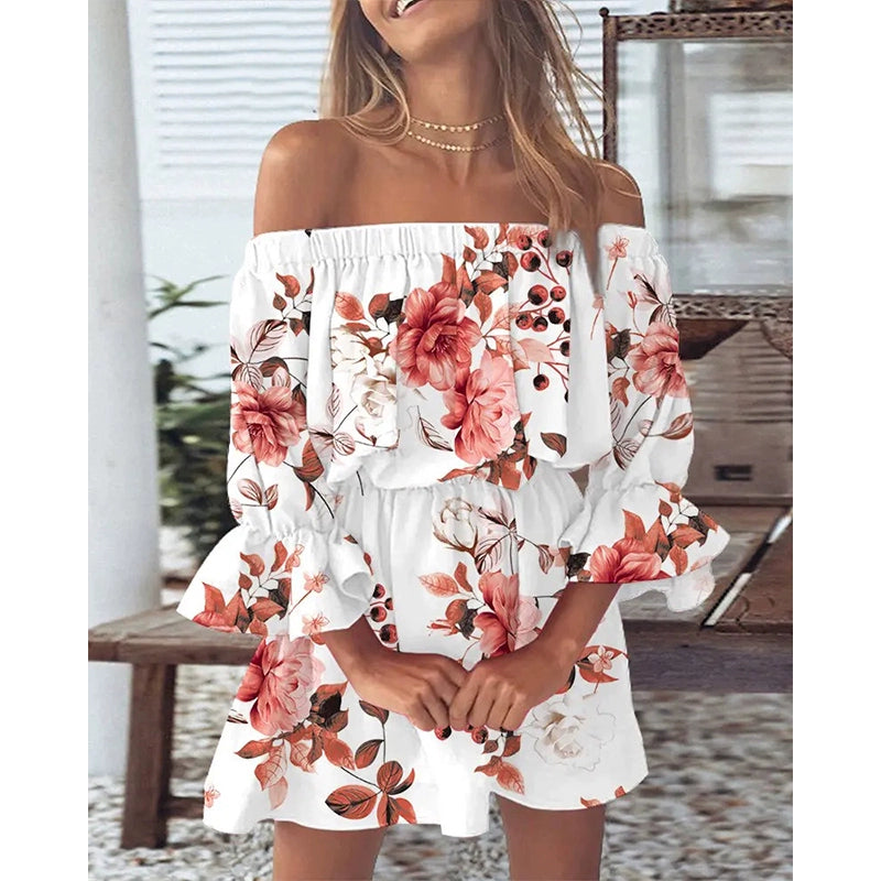 Casual Long Sleeve Off Shoulder Bohemian Dress