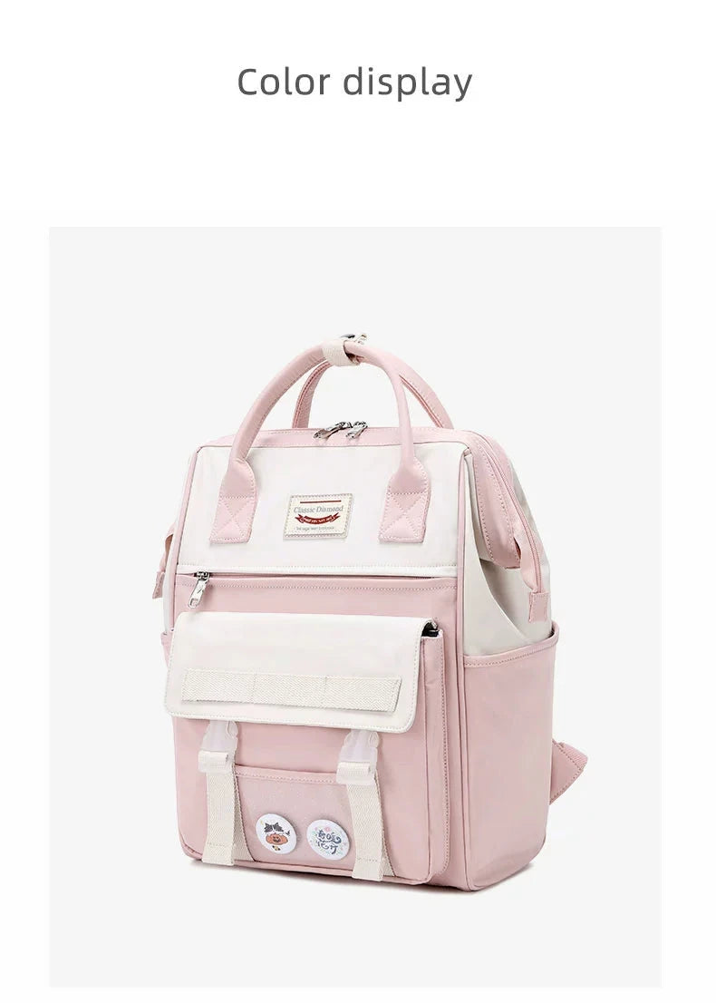 Pink and White Classic-Style Schoolbag Backpack