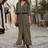 Women Casual Long Sleeve Button Shirt Maxi Dress