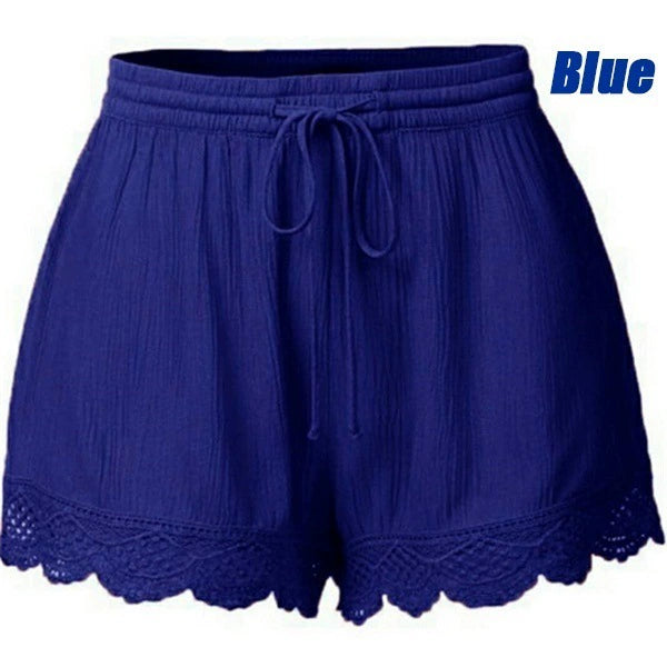 Women's Summer Ribbed Fabric Lace Rope Tie Shorts