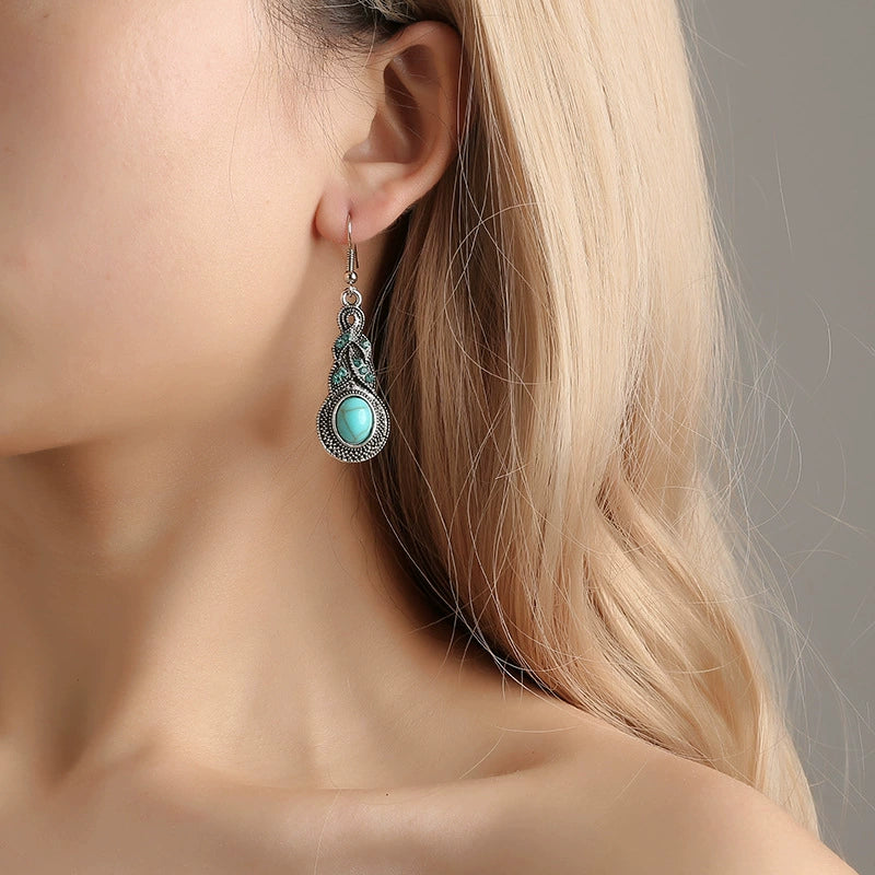 Retro Inlaid Turquoise Eardrops