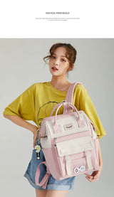 Pink and White Classic-Style Schoolbag Backpack