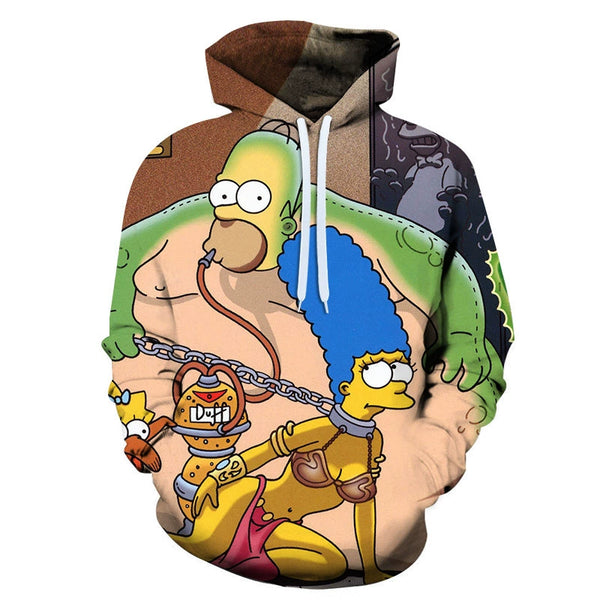 Simpson Digital Print Casual Hooded Pullover for Men and Women