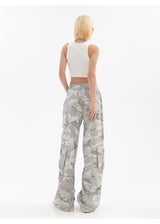 Hip Hop Gray Camouflage Wide Leg Straight Cargo Pants