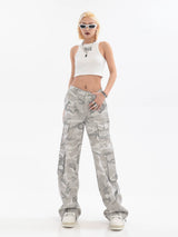 Hip Hop Gray Camouflage Wide Leg Straight Cargo Pants