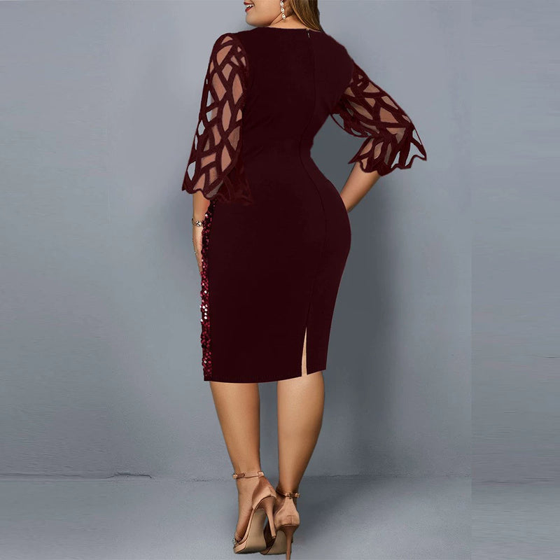 Plus Size Sequin Mesh Evening Dress