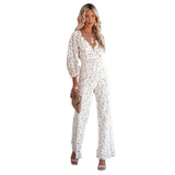 Deep V Lace Lantern Sleeve Elegant Jumpsuit