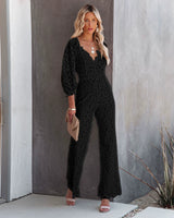 Deep V Lace Lantern Sleeve Elegant Jumpsuit