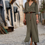 Women Casual Long Sleeve Button Shirt Maxi Dress