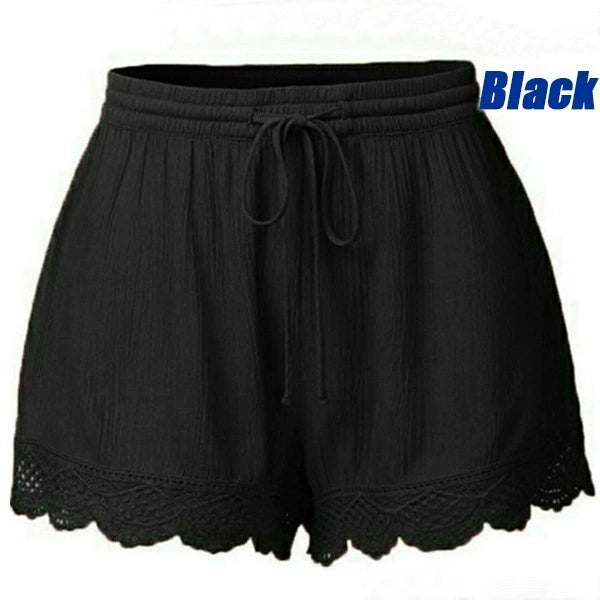 Women's Summer Ribbed Fabric Lace Rope Tie Shorts