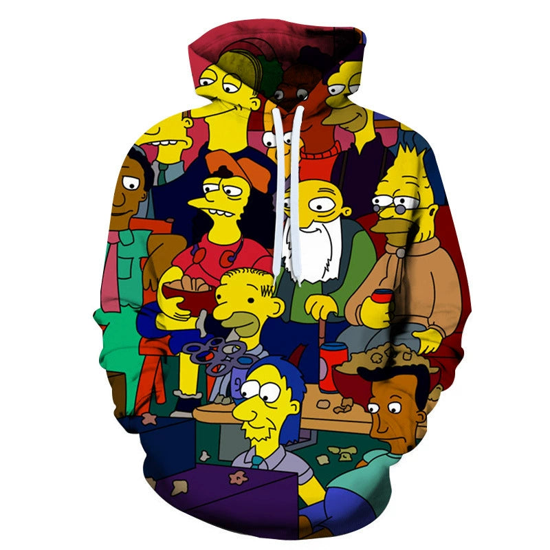 Simpson Digital Print Casual Hooded Pullover for Men and Women