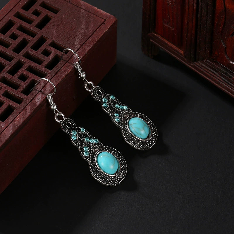 Retro Inlaid Turquoise Eardrops