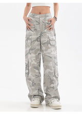 Hip Hop Gray Camouflage Wide Leg Straight Cargo Pants