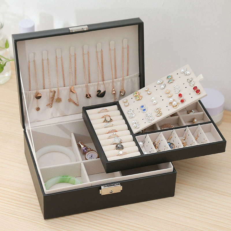 Large Capacity Jewelry Box Double Layer with Lock