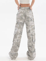 Hip Hop Gray Camouflage Wide Leg Straight Cargo Pants