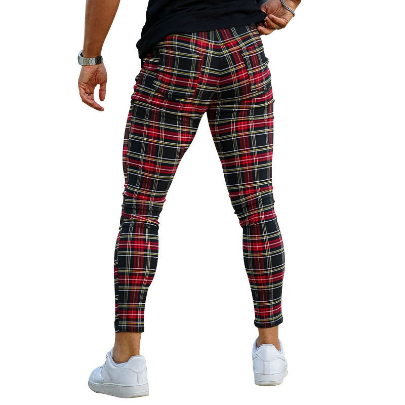 Slim Gingham Casual Ankle Banded Pants