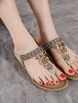 Ethnic Style Beaded Flat Bottom Flip-Flops