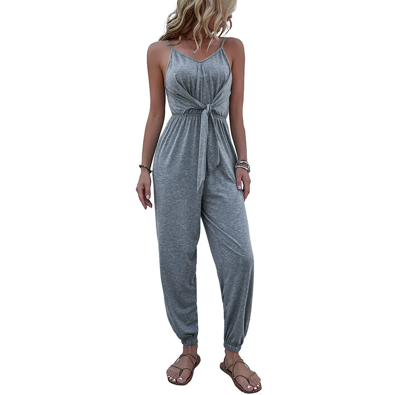 Gray Conjoined Sling Fashion Solid Color Jumpsuit