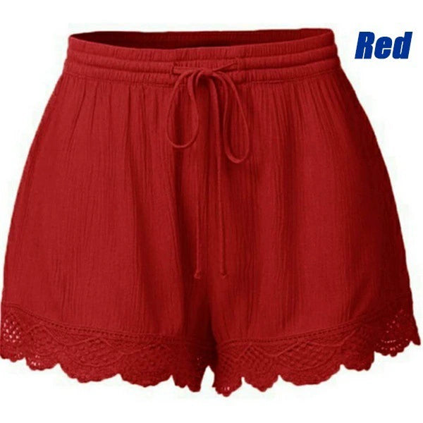 Women's Summer Ribbed Fabric Lace Rope Tie Shorts