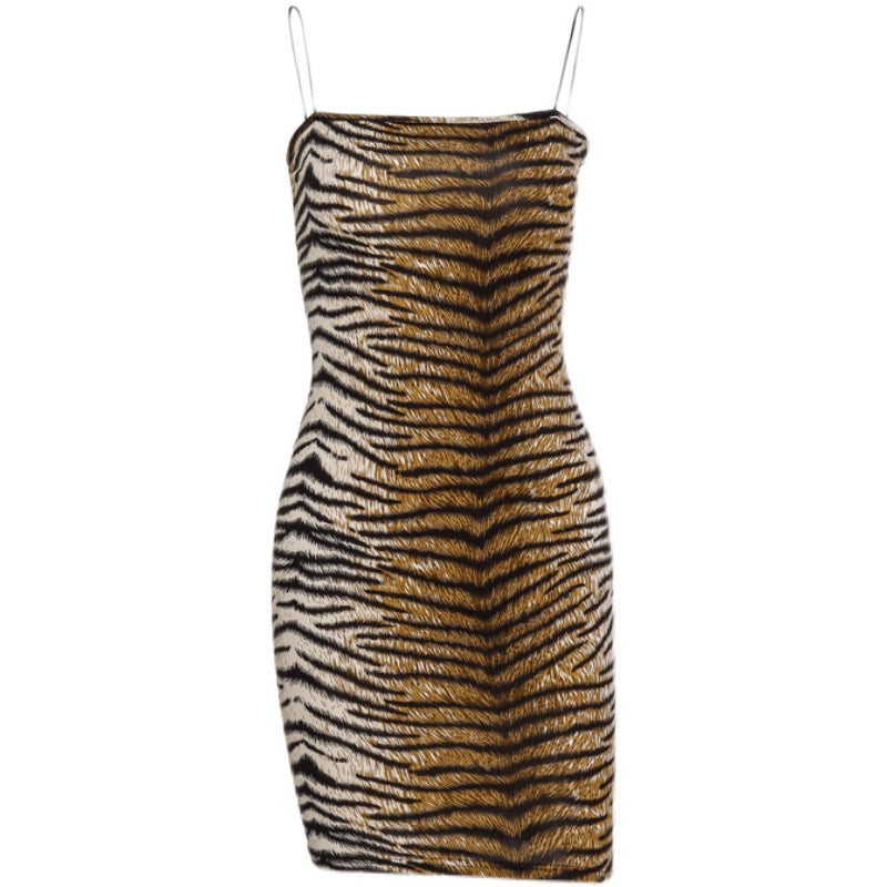 Fashion Tiger Pattern Skinny Mini Slip Dress