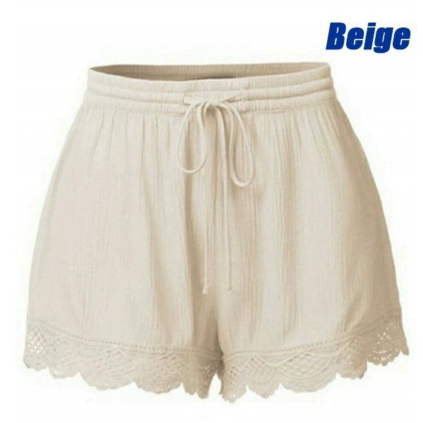 Women's Summer Ribbed Fabric Lace Rope Tie Shorts