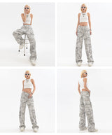 Hip Hop Gray Camouflage Wide Leg Straight Cargo Pants