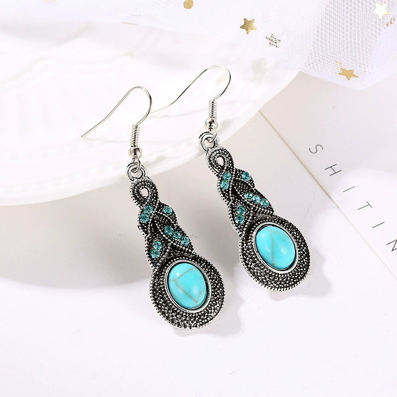 Retro Inlaid Turquoise Eardrops