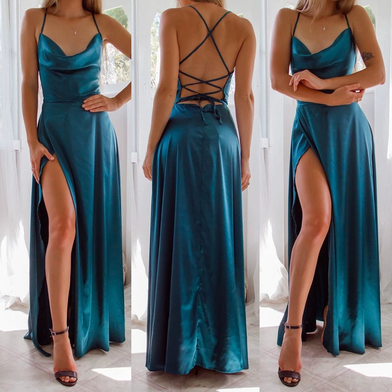 Slim Looking Backless Slit Dress