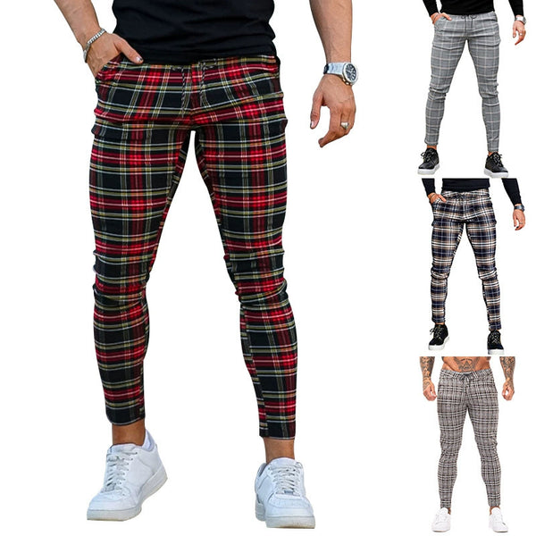 Slim Gingham Casual Ankle Banded Pants