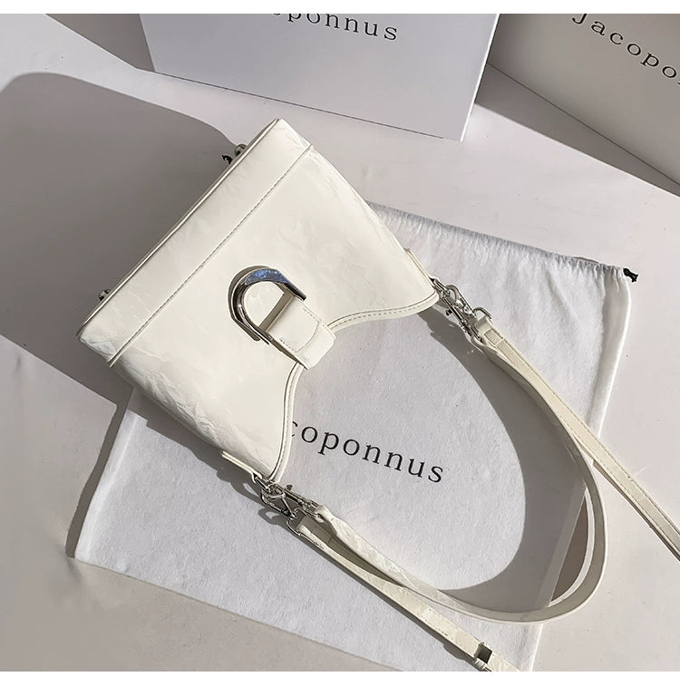 Genuine Leather Crossbody White Bucket Bag