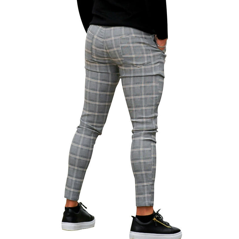 Slim Gingham Casual Ankle Banded Pants