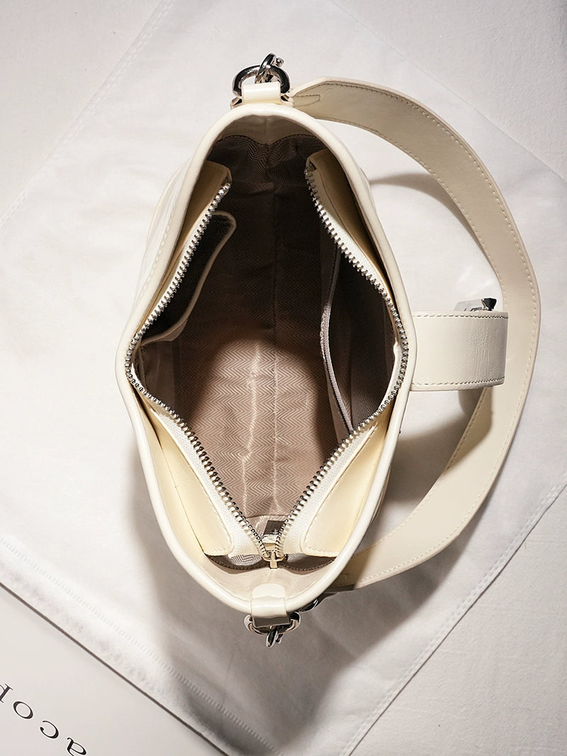 Genuine Leather Crossbody White Bucket Bag