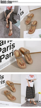 Ethnic Style Beaded Flat Bottom Flip-Flops