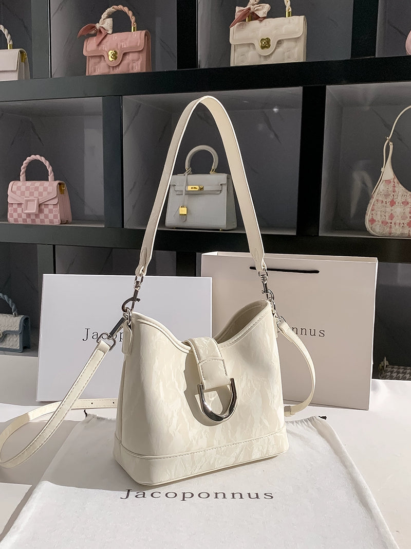 Genuine Leather Crossbody White Bucket Bag