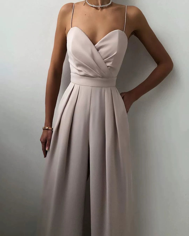 Tube Top Cinched Waist Wide Leg Jumpsuit