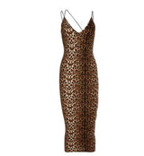 Elegant Oblique Shoulder Tiger Pattern Sheath Dress