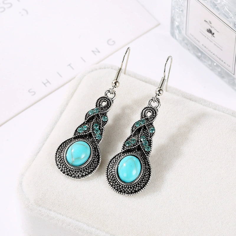 Retro Inlaid Turquoise Eardrops